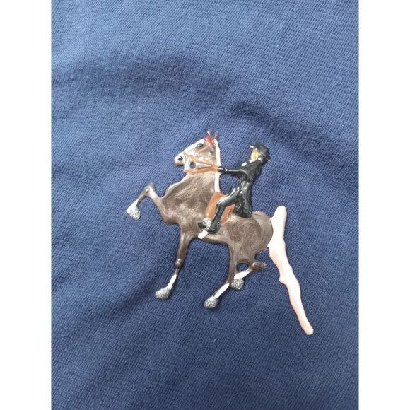 Cherokee Vintage Blue V-Neck Fabric Gel Painted Horse Design Tee Women's Medium - Picture 12 of 12